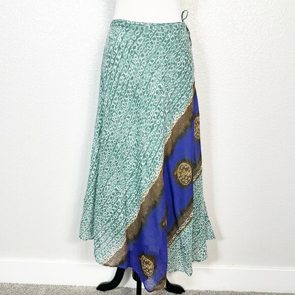 The Territory Ahead Boho Artsy Fairy Sundara A Line Maxi Skirt Green Batik SP - Picture 1 of 13